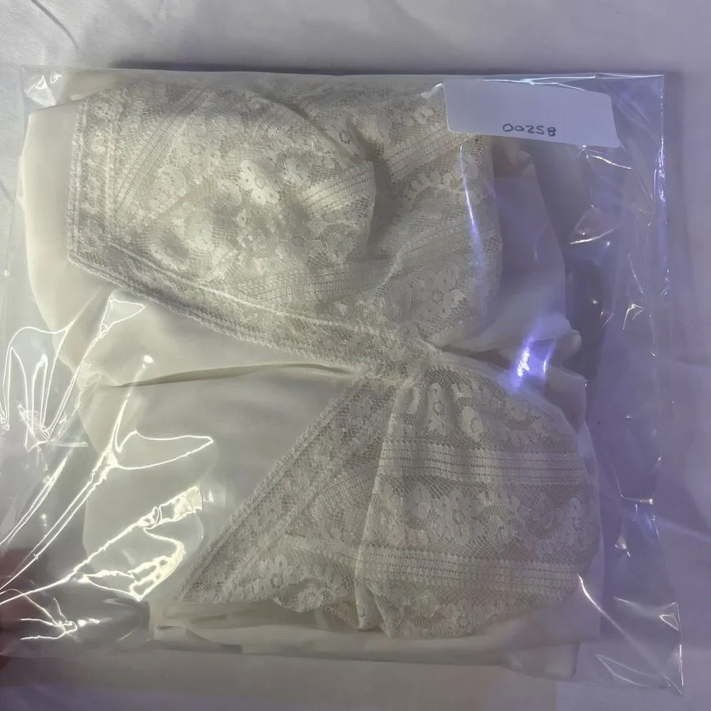 Vintage Luxite by Kayser White Nylon Lace Nightgown Slip Sz 32 Gathered Waist